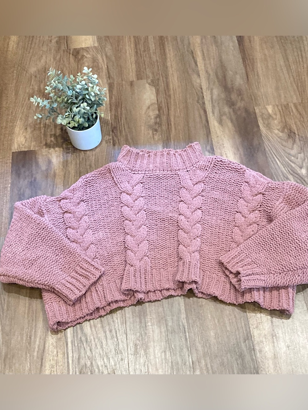 Altar'd State Pink Cable-Knit Cropped Sweater